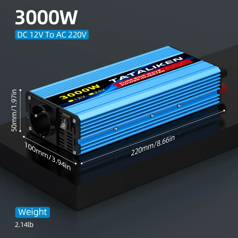 Tataliken Reiner Sinuswellen‑wechselrichter 3000w,12v Dc Auf 220v Ac Spannungswandler Für Auto‑camping Und Notstrom