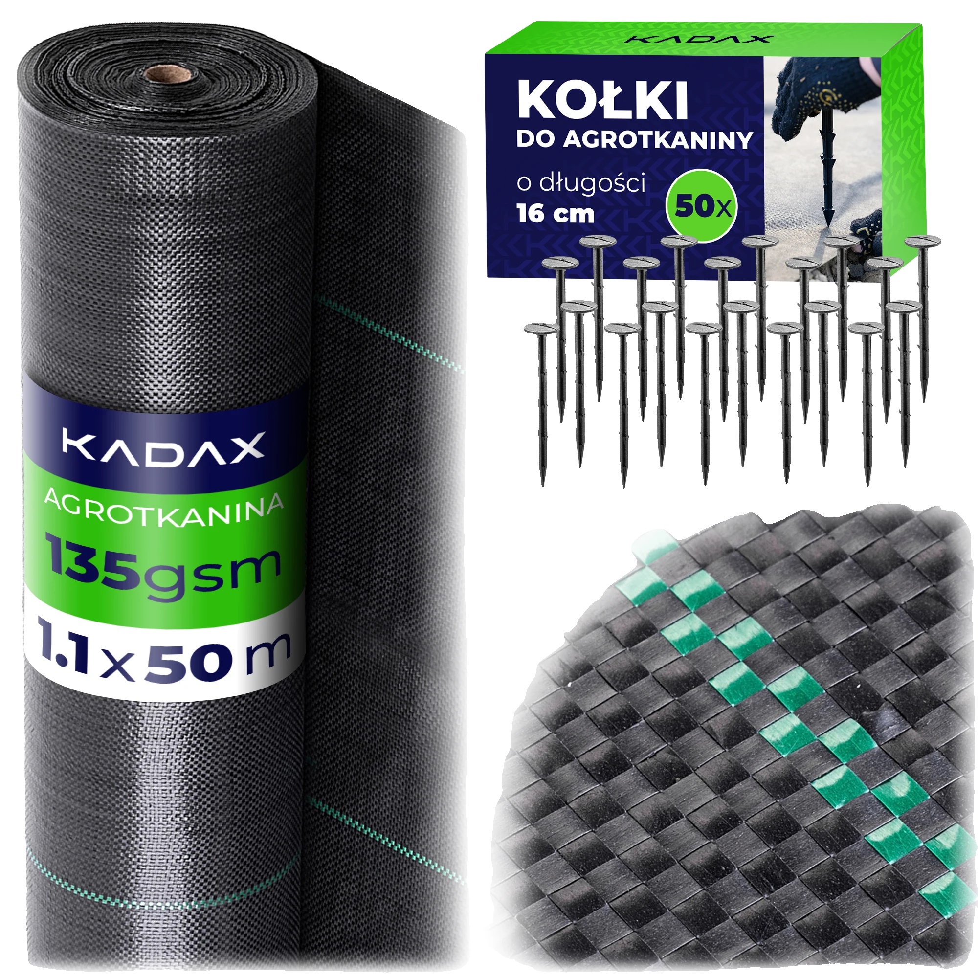 Unkrautvlies Für Den Garten, 1,1 M X 50 M, 135 G/m², Schwarz, Uv-beständig, Inklusive 50 Heringen