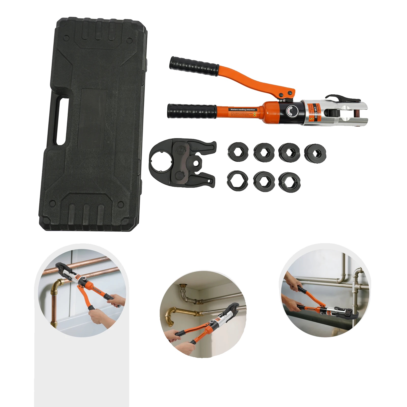 Crimpzange, 7 Austauschbare Backen, 10 Tonnen Druckkraft, Orange