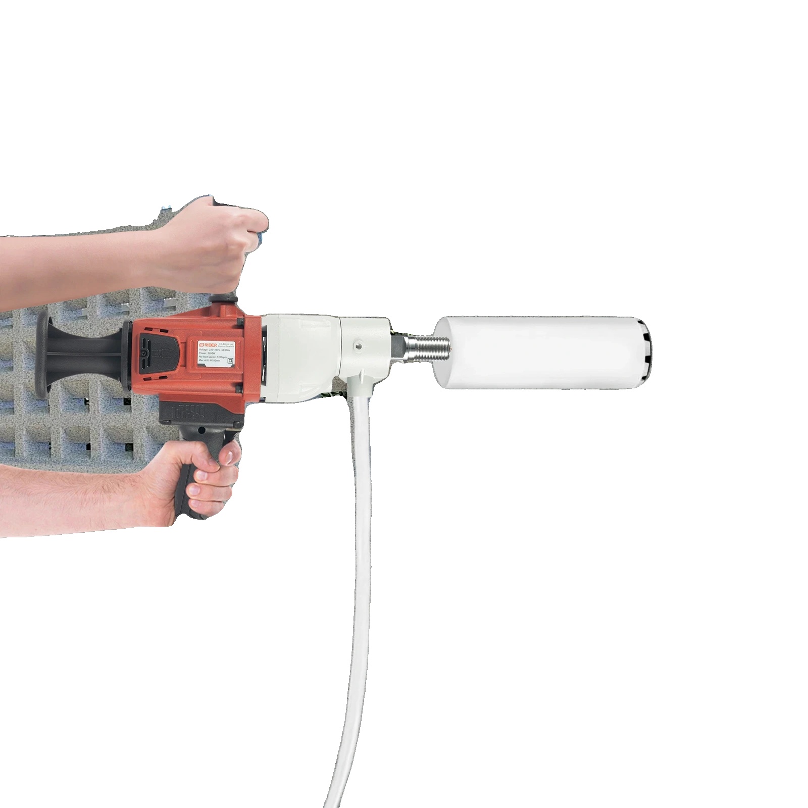 Diamantkernbohrmaschine, 2200 W Leistung, Maximaler Bohrdurchmesser Φ180 Mm, Leerlaufdrehzahl 1200 U/min, Abmessungen 80 × 36 × 19 Cm, Bruttogewicht 14,6 Kg