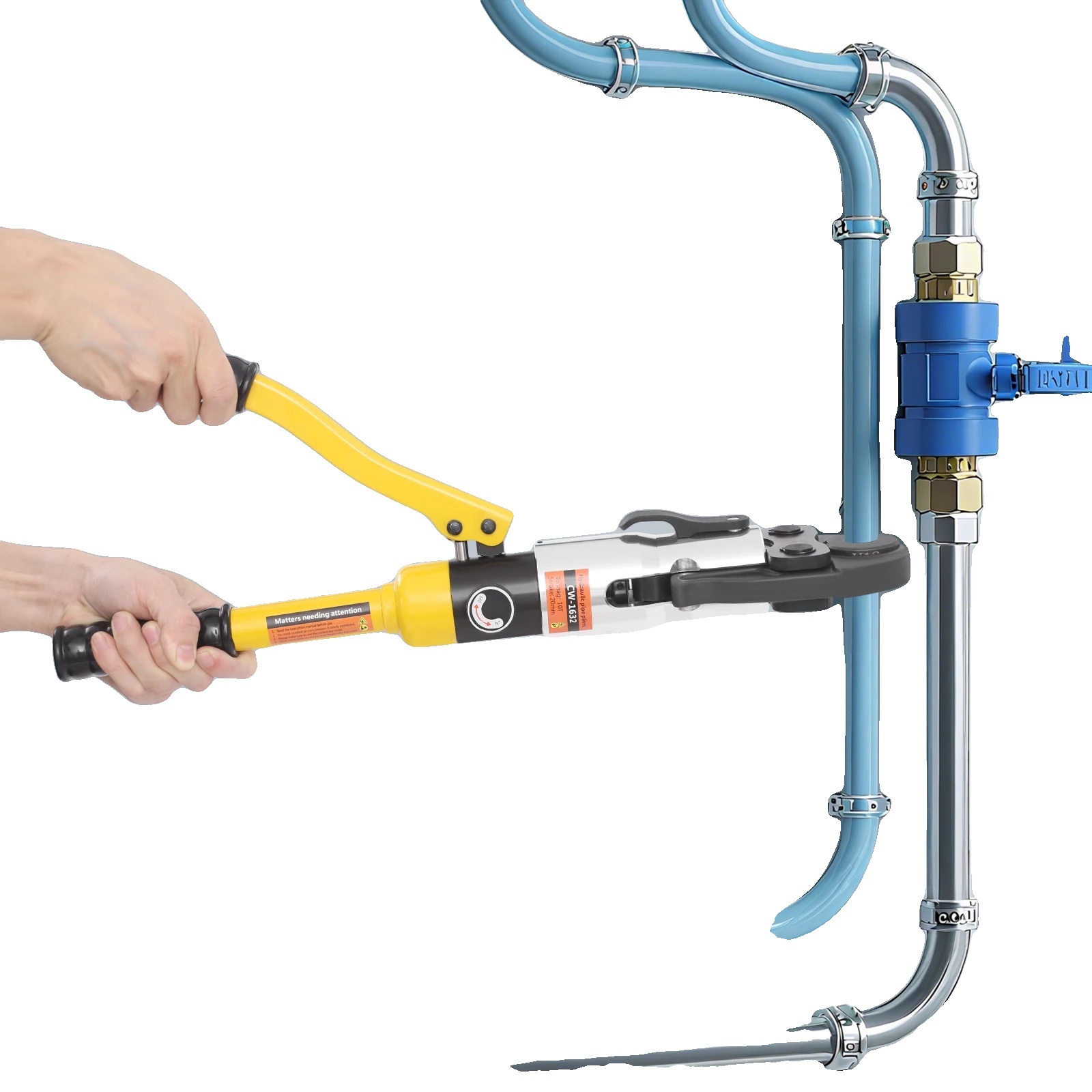 Manuelles Hydraulisches Crimpwerkzeug, 10 Tonnen Crimpkraft, 360 Grad Drehbarer Kopf, 20 Mm Hublänge, Produktgröße 41126 Cm, Inklusive 4 U-förmiger Matrizen