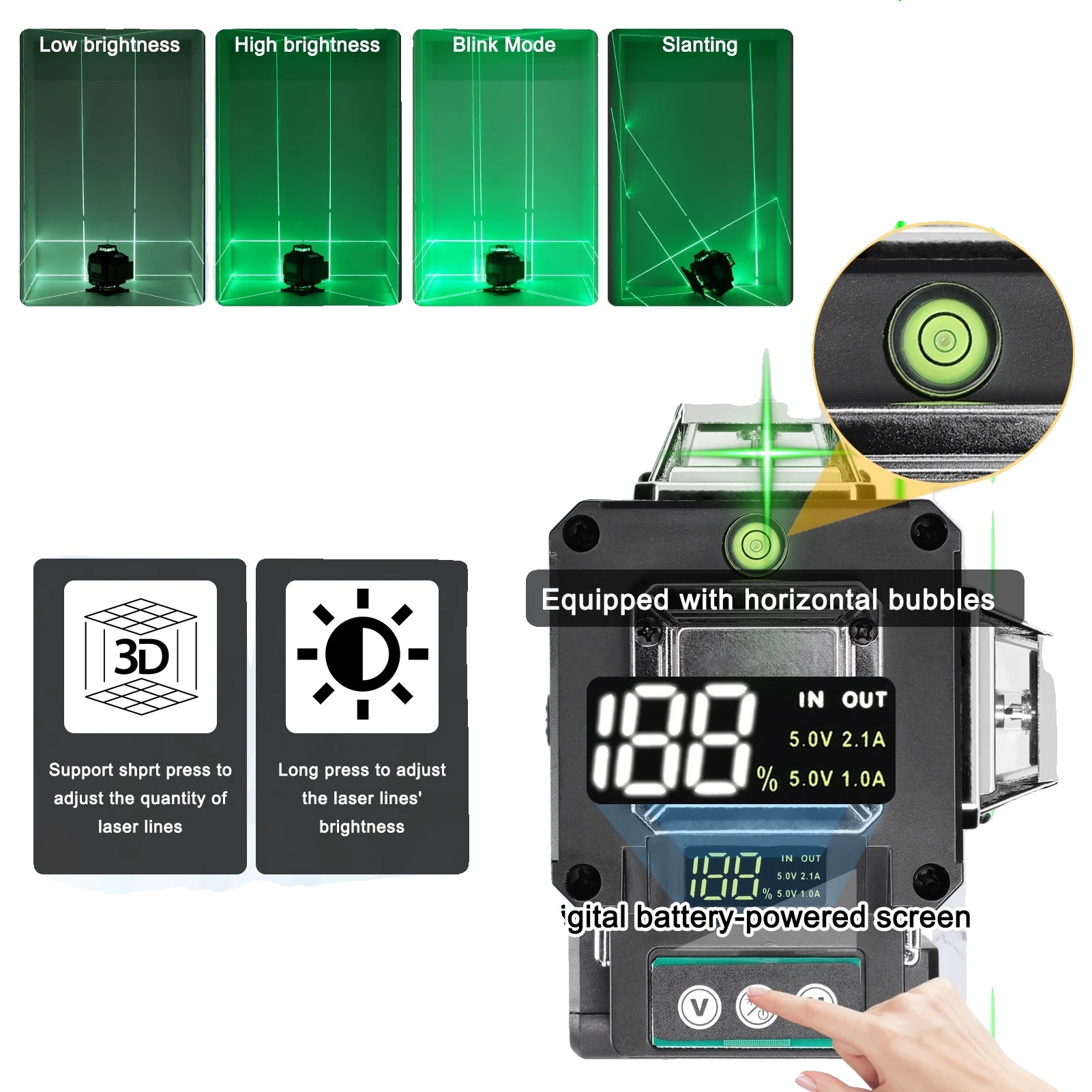 Laser-nivelliergerät, Robustes Kunststoffgehäuse, Höhenverstellbar Bis 1,2 M, 16 Laserlinien, 3°-selbstnivellierungsfunktion, Vielseitig Einsetzbar An Boden Und Wand