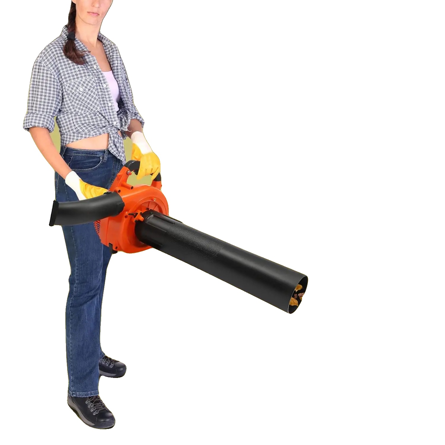 Benzinbetriebener Laubbläser, 0,75 Kw Leistung, 7000 U/min Drehzahl, 25,4 Cm³ Hubraum, Abmessungen 91,5 X 33,5 Cm, Tankinhalt 1,2 L