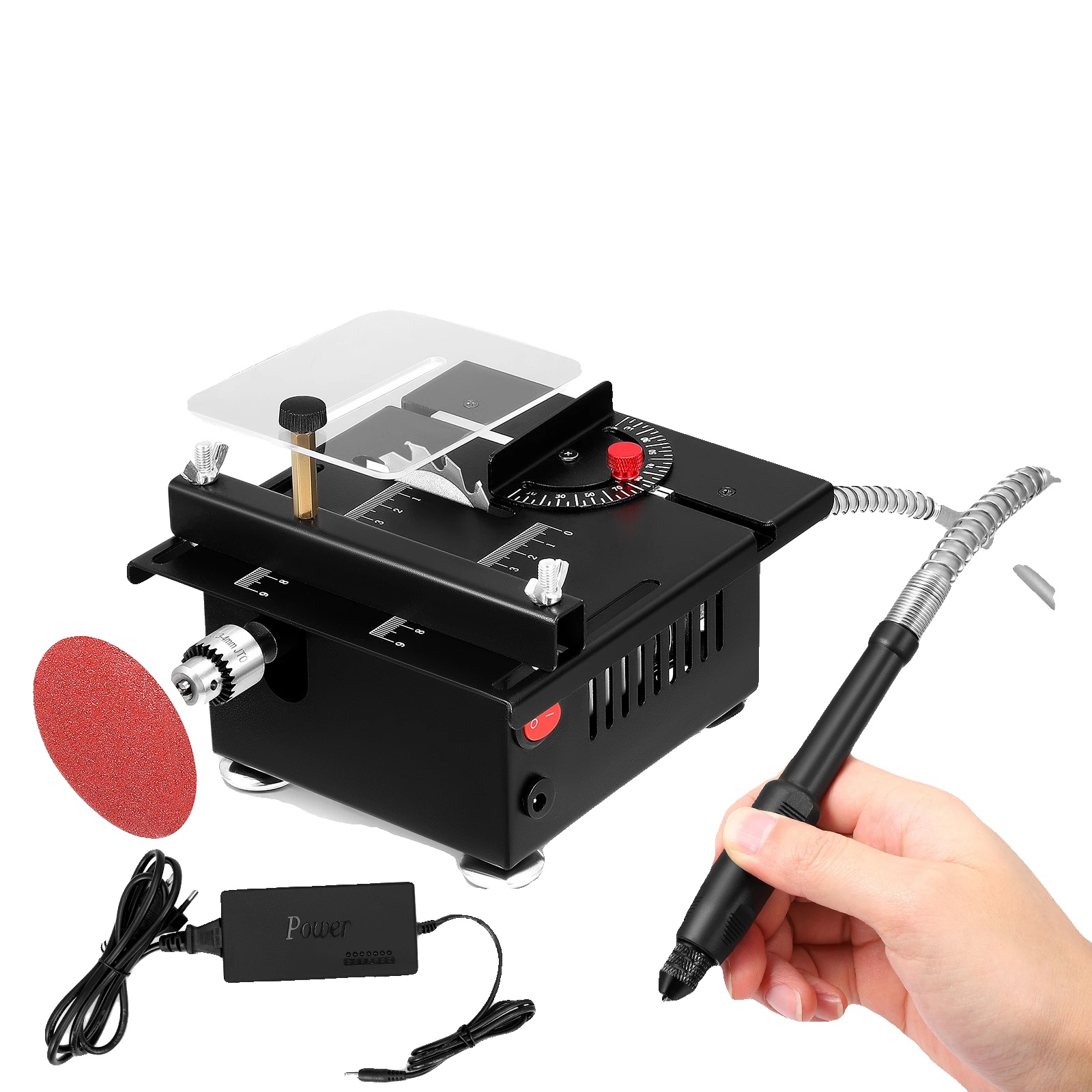 Mini-tischkreissäge, Multifunktionsset, 7 Geschwindigkeitsstufen, Schwarz