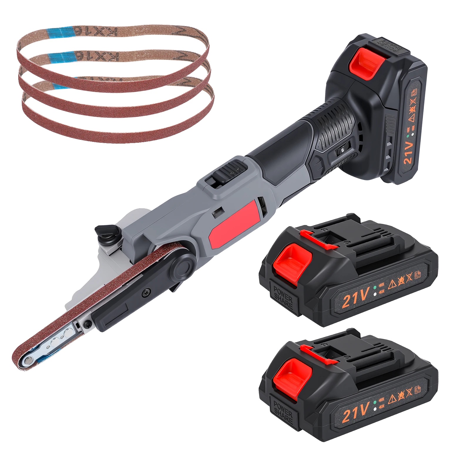 Mini-akku-bandschleifer, 6 Geschwindigkeitsstufen, Einstellbarer Bandwinkel, 2 Akkus, 1 Eu-stecker