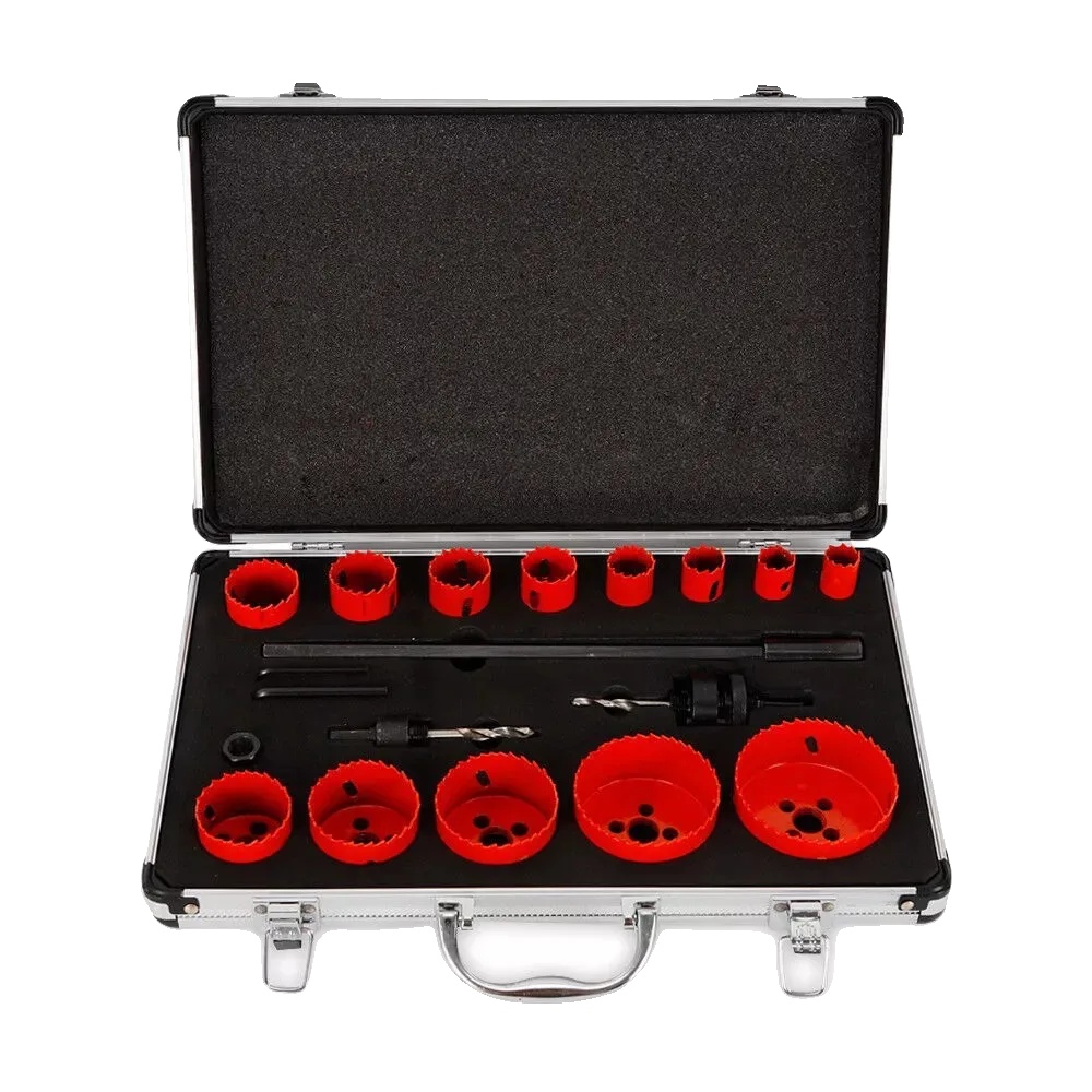 Lochsägen-set, Hss-bimetall, Lochgröße 19–76 Mm, 17-teilig, Bohrtiefe 30 Mm, Verlängerungslänge 300 Mm