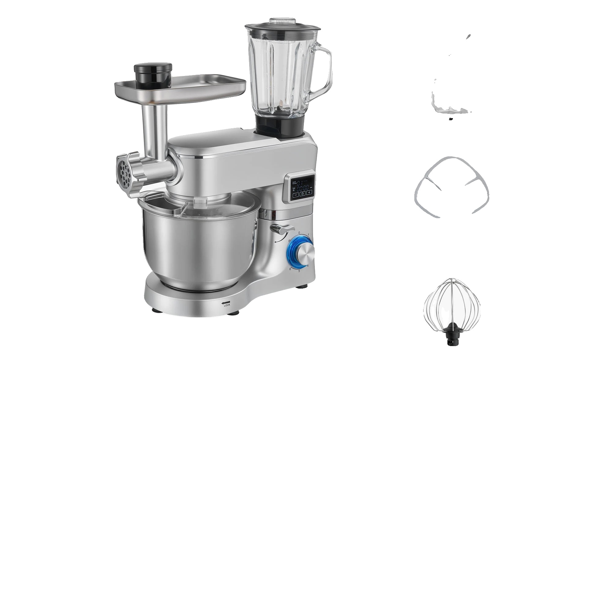 Küchenmaschine, 6 Geschwindigkeitsstufen, Umfangreiches Zubehör, 5,7 L, Silber