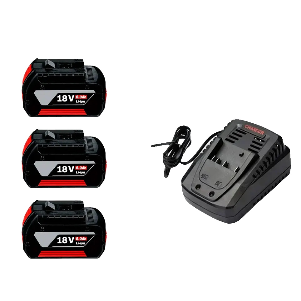 Akku, 8000 Mah Kapazität, Kompatibel Mit Elektrowerkzeugen, 3 X 8,0 Ah, Ladegerät X 1