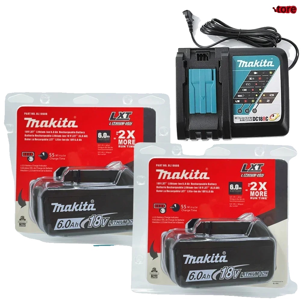Akku Für Elektrowerkzeuge, 18 V Lithium-ionen, 6000 Mah Kapazität, Makita 6ah X 2 Ladegerät X 1