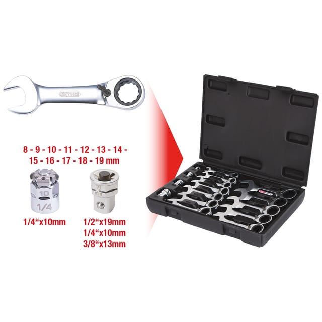 Ks Tools GEARplus Ratschenringmaulschlüssel-Satz, kurz, 16-tlg - 503.4653