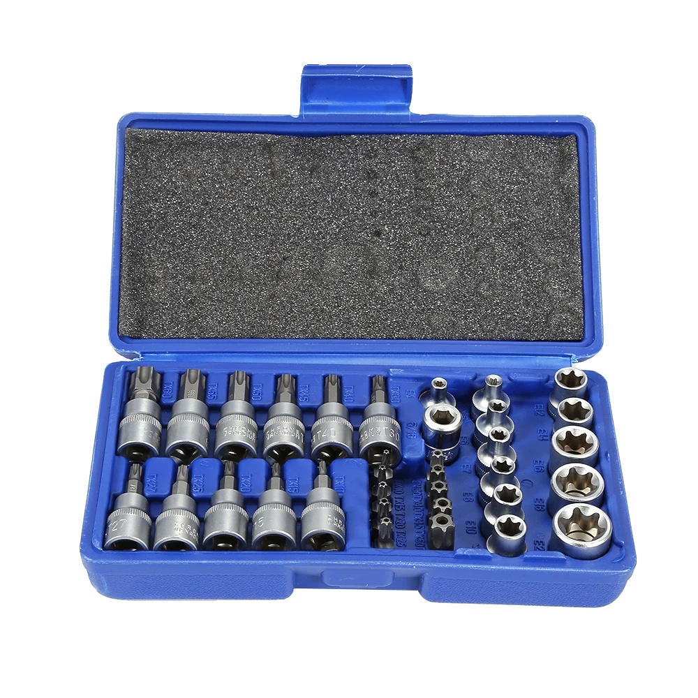 Steckschlüsselsatz, 34-teilig, Kompatibel Mit Sechskant Und Torx, Blau