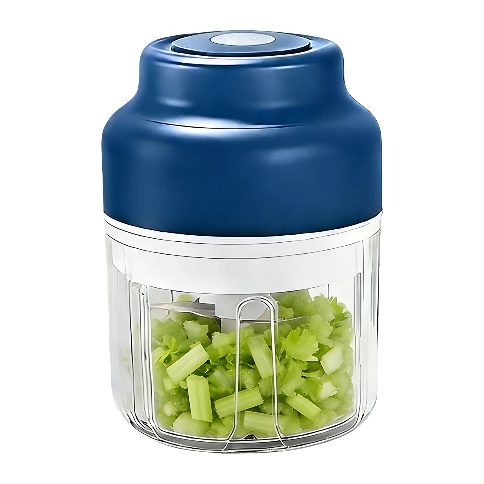 Elektrischer Zerkleinerer, 320 Ml Fassungsvermögen, 6 Edelstahlklingen, Blau