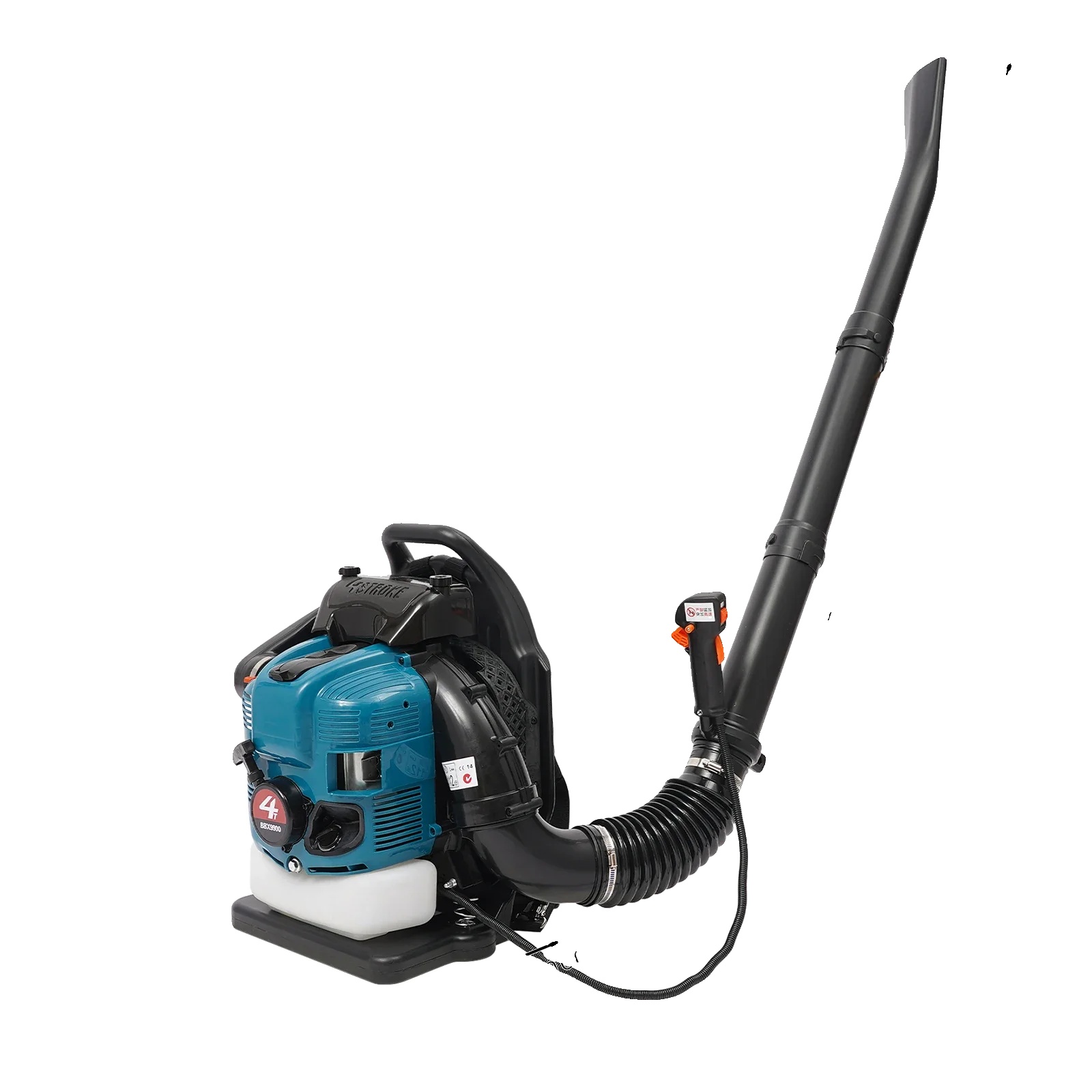 Benzinbetriebener Laubbläser, 75,6 Cm³ Hubraum, 2,6 Kw Leistung, 1,9 L Kraftstofftank, 7000 U/min Drehzahl, 168 Cm Schlauchlänge