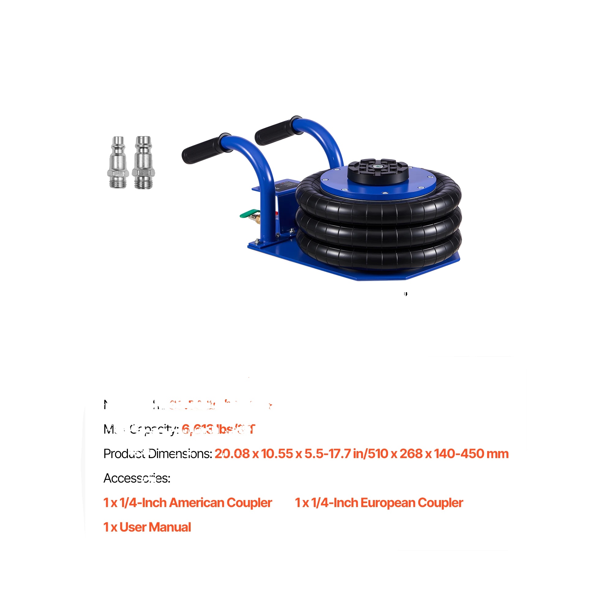 Luftheber, 3 Tonnen Tragkraft, Schnellhebemechanismus, 3t Blau