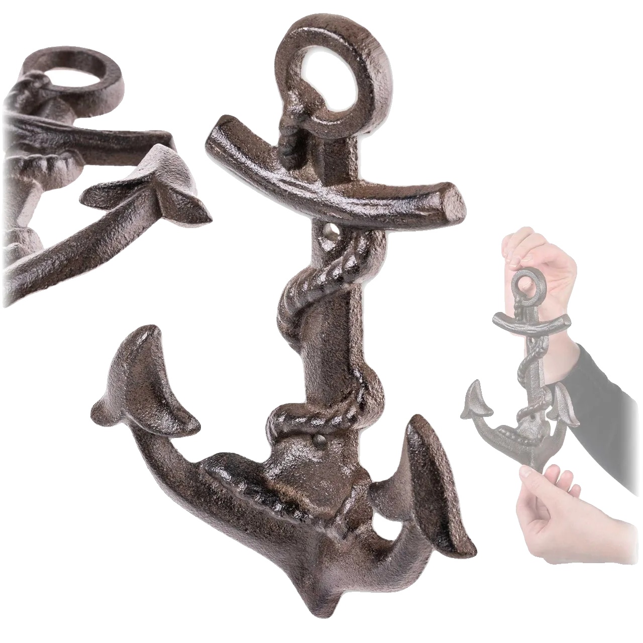 Wandhaken, Gusseisen, Dekoratives Maritimes Design, Braun