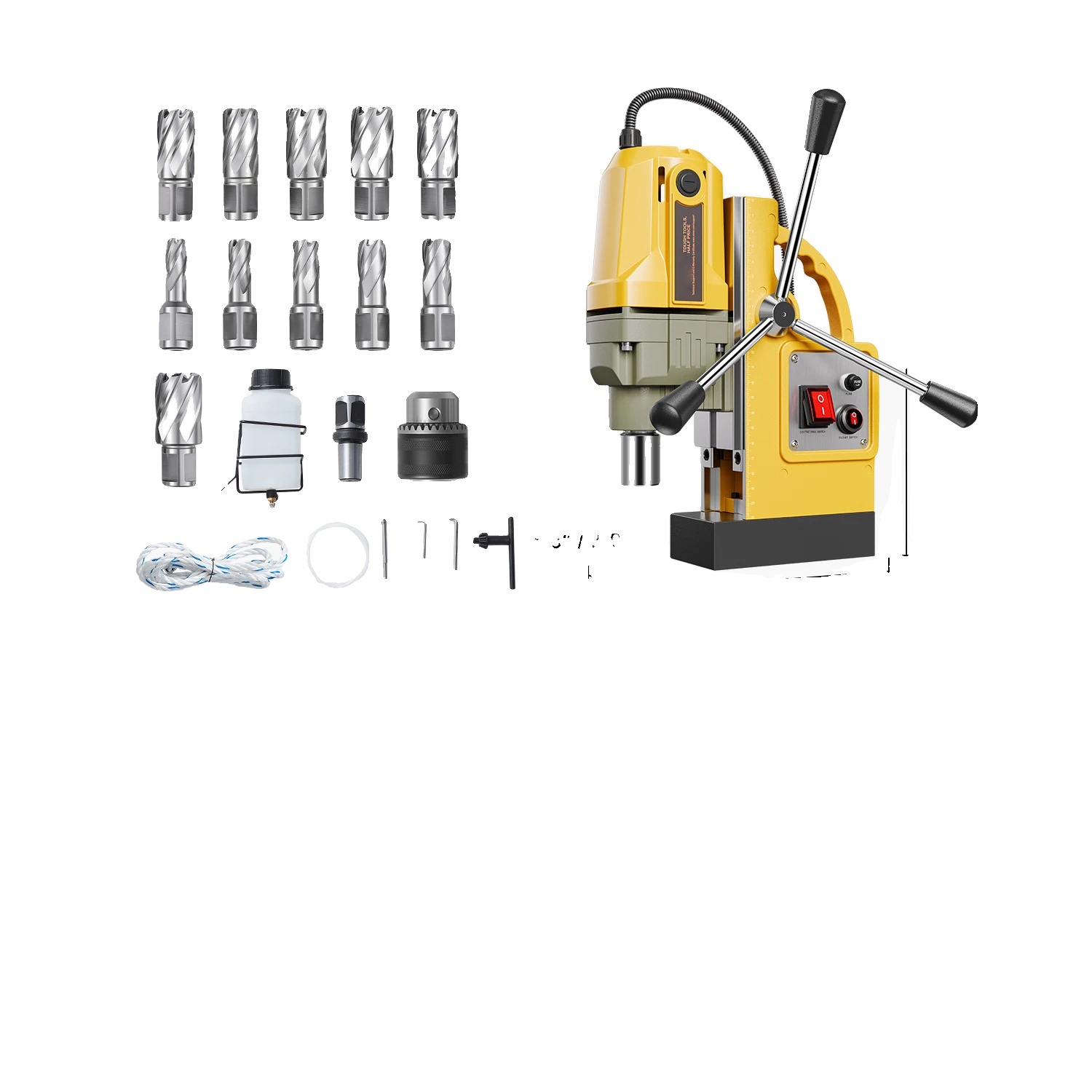 Magnetbohrmaschine, Leistungsstarker Motor, Einstellbare Drehzahl, 1400 W, 11-teilig