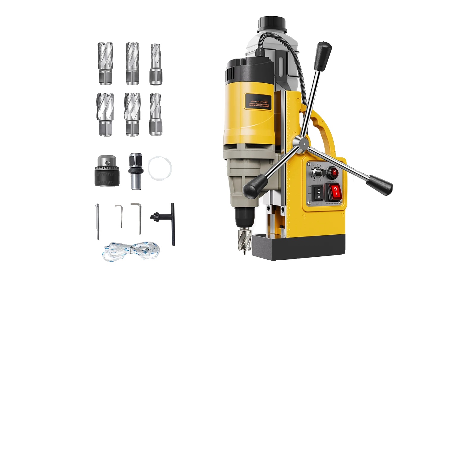 Magnetbohrmaschine, Leistungsstarker Motor, Einstellbare Drehzahl, 1450 W, 6-teiliges Set