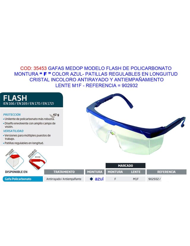 Medop Flash Polycarbonat-Brille, farblos, blau, beschlagfrei, 902932
