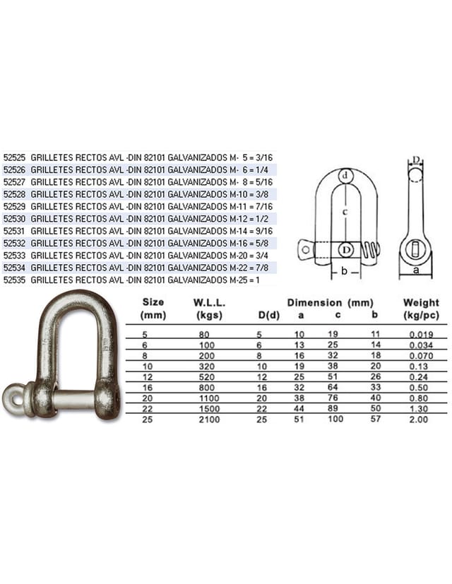 Avl gerade Schäkel din 82101 verzinkt M-25 1