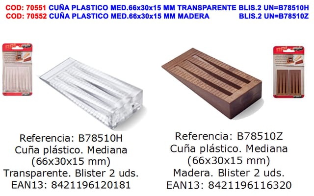 Mibricotienda - Brinox Mittlerer Kunststoffkeil 66x30x15 mm Transparent Blister 2 Einheiten