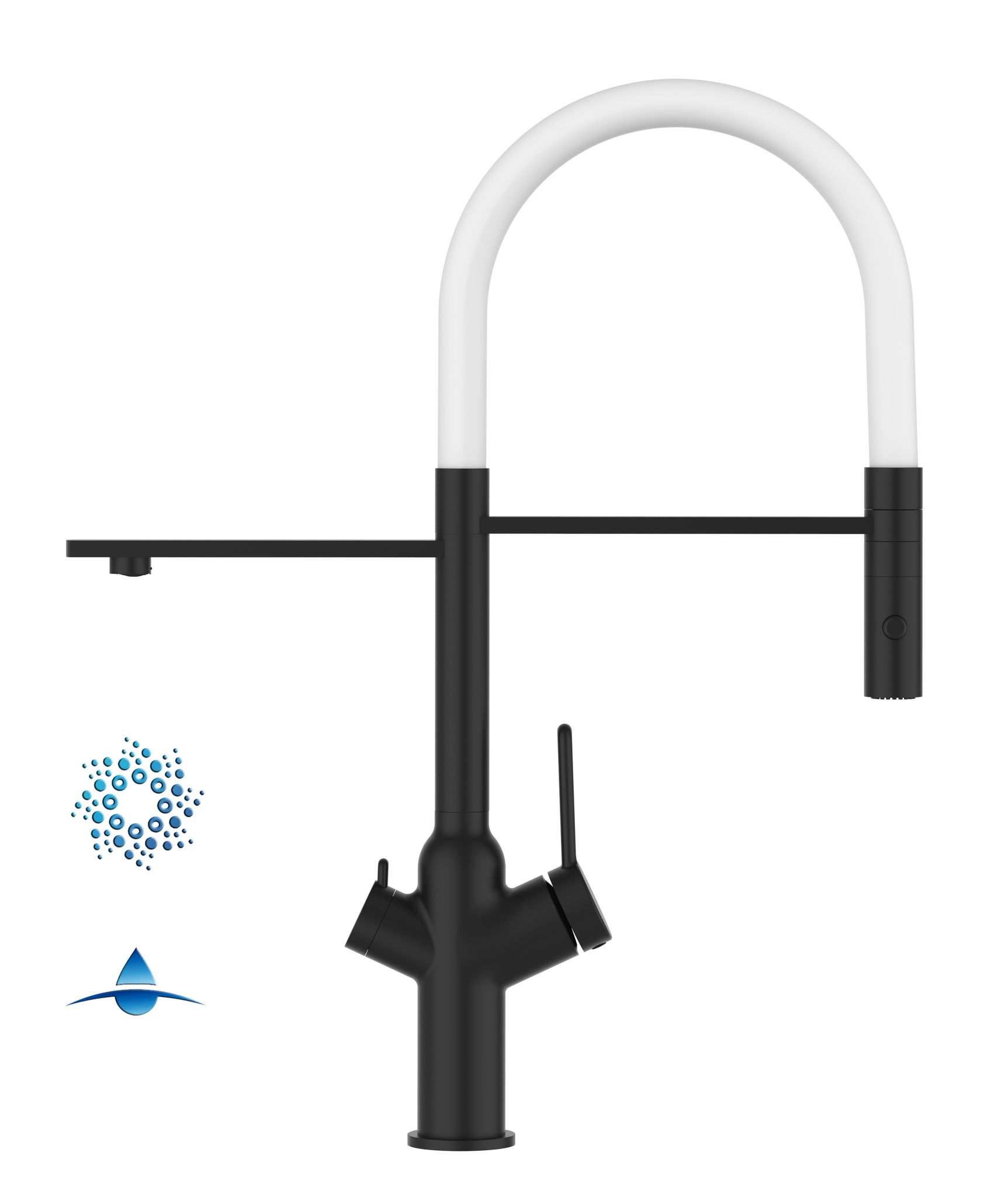 4 Wege Wasserhahn Kueche Spueltischarmatur Schwarz Matt Kuechenarmatur Mit Weiss 360 Schwenkbarem Auslauf Und Abnehmbare 2 Strahl Handbrause - Bod Design