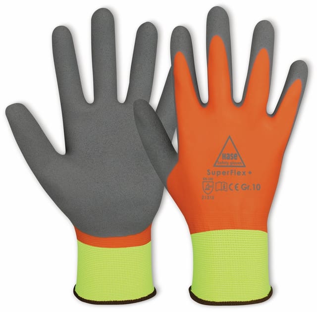 Hase Safety Gloves - Latex-Arbeitshandschuhe, Superflex+, en 388, en 420, neongeld/orange, Größe 7