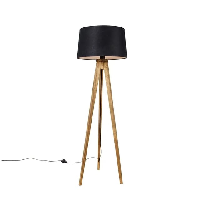 Ländliches Stativ Vintage Holz mit schwarzem Leinenschirm 45 cm - Tripod Classic