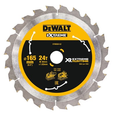 DEWALT Kreissägeblatt XR Extrem Runtime HM ø 165 x 1,76 x 20mm Zähne 24 (WZ/FZ)