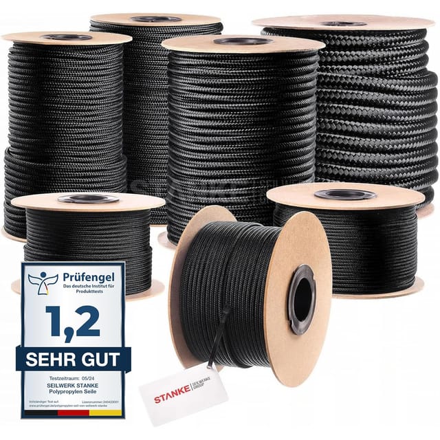 Seilwerk STANKE Polypropylenseil 4mm 100m Schwarz - Tomaten Schnur, Zeltleine, Campingleine - Wetterfeste Schnur für Drachen, UV-beständig - Outdoor