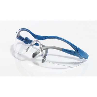 Schutzbrille farblos blau/grau, PC2mm kratzfest & antifog Bügel in Länge & Neigung verstellbar - Elmag