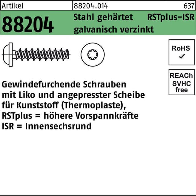 Gewindefurchendeschraube R 88204 Liko m.Innensechsrund 3 x 12 -T10 Stahl gehärtet galvanisch verzinkt