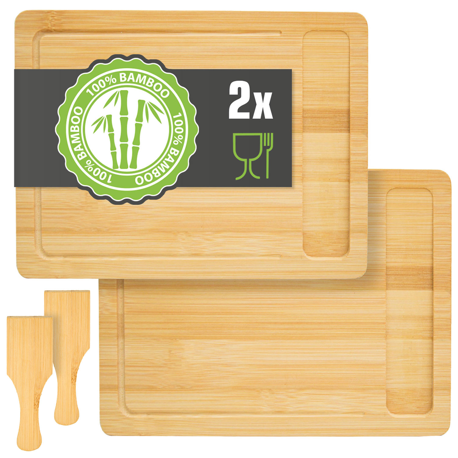 Dunedesign - 2 Personen Raclette Teller Set Holz - 30x22cm Pfännchen Untersetzer Mit Spachtel