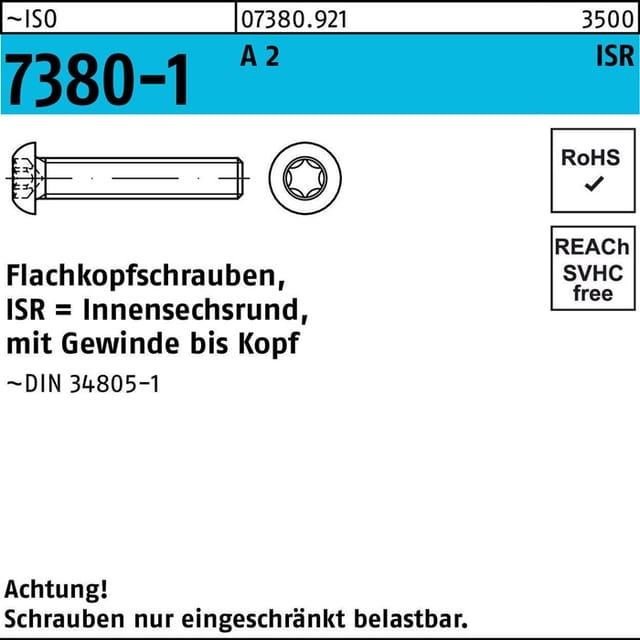 Flachkopfschraube ISO 7380-1 m.Innensechsrund VG M 5 x 8 -T25 A 2
