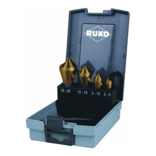 Ruko - Kegel- und Entgratsenker-Satz mit Querloch 4tlg. HSS-TiN in Kunststoffkassette - 102312TRO