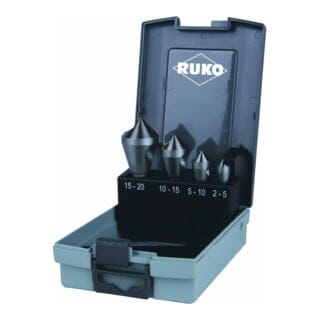 Kegel- und Entgratsenker-Satz mit Querloch 4tlg. HSSE-Co 5 in Kunststoffkassette - 102312ERO - Ruko