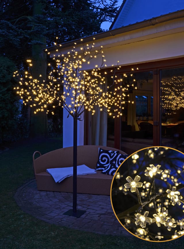Led Deko Kirschblüten Baum 250 Cm - 600 Led - Lichterbaum Warm Weiß Beleuchtet Für Den Aussenbereich