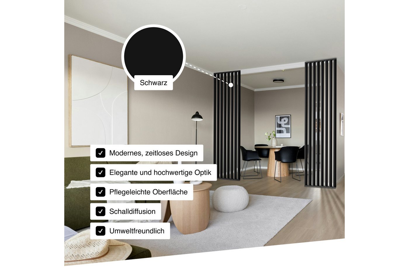 Hexim Raumteiler Lamellenwand 275x58cm Mdf Raumtrenner Trennwand: 1 Lamellenwand - 1.59 M², Schwarz Bild 4