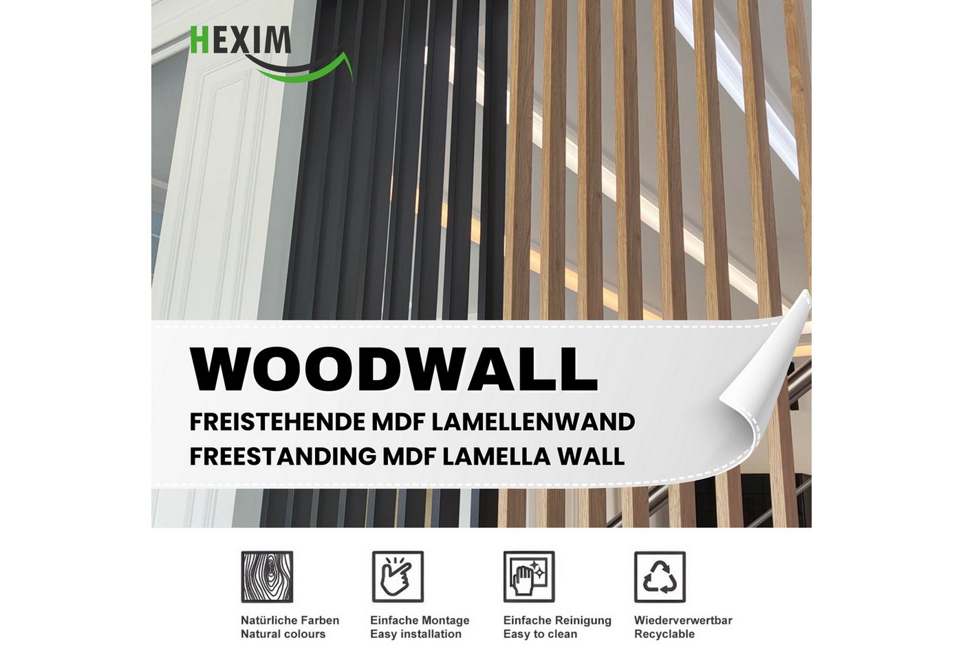 Hexim Raumteiler Lamellenwand 275x58cm Mdf Raumtrenner Trennwand: 1 Lamellenwand - 1.59 M², Schwarz Bild 5