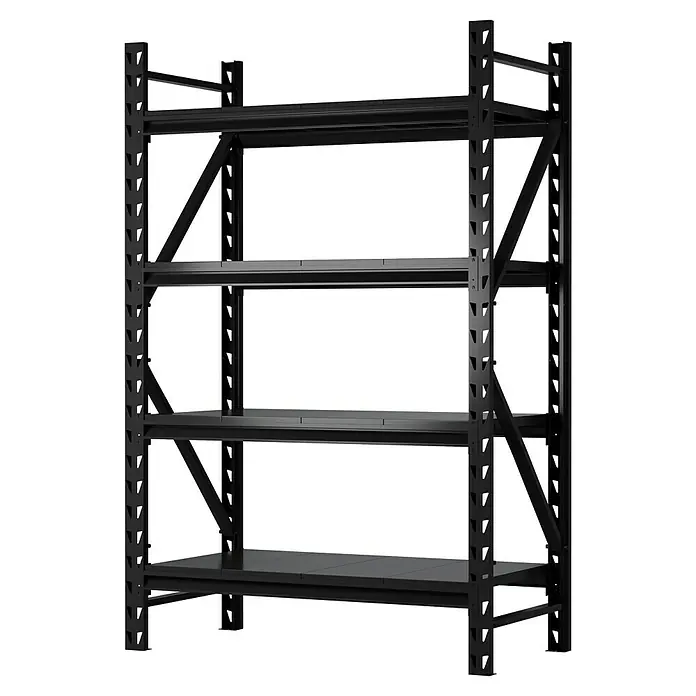 Regalux Metallregal Heavy Duty (H x B x T: 183 x 120 x 60 cm, Traglast pro Boden: 600 kg, Anzahl Böden: 4 Stk., Stecken, Schwarz)