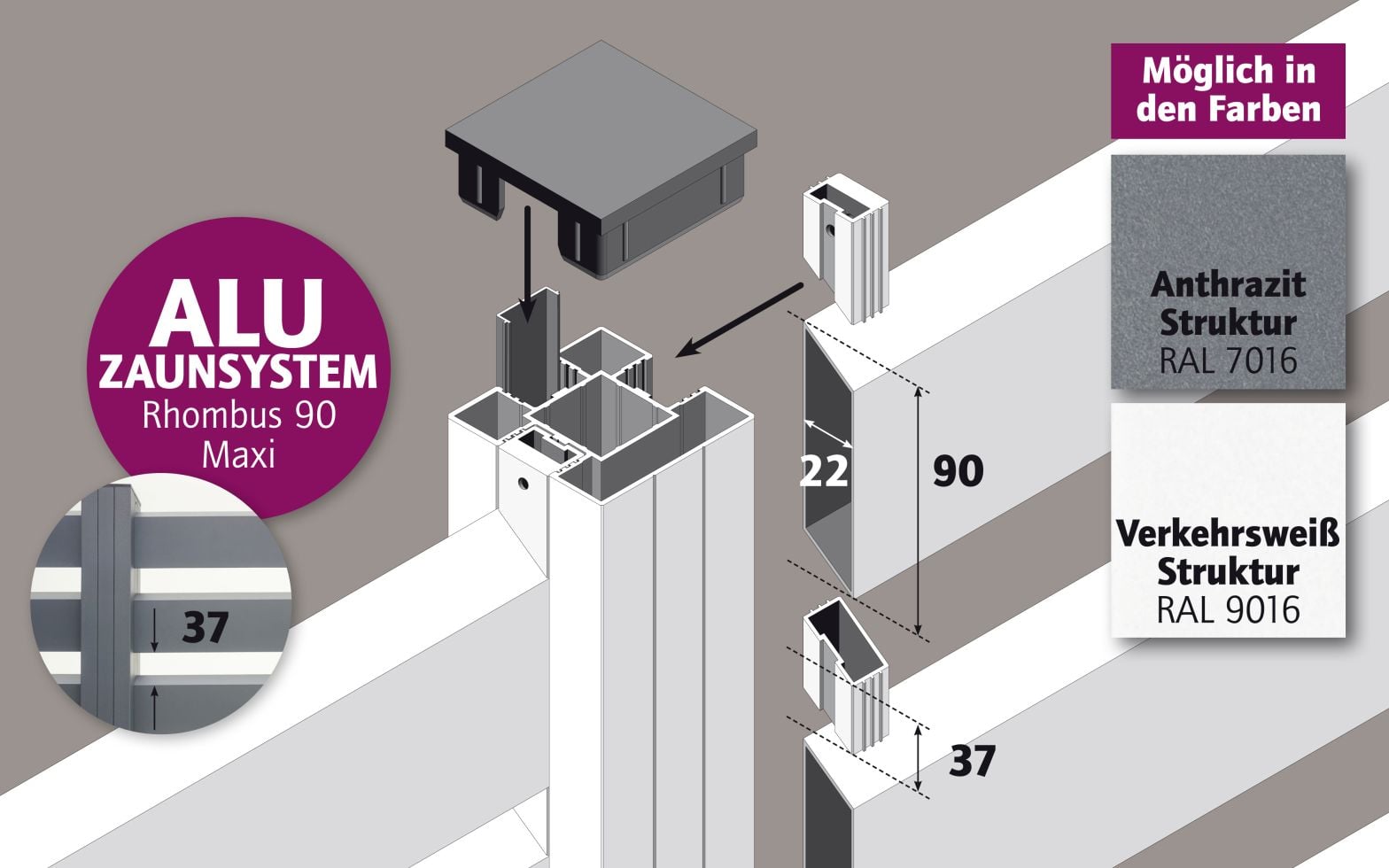 Ambiente Alu-Zaun Rhombus 90 MAXI B x H: 120 cm x 180 cm 22 mm stark Bild 3