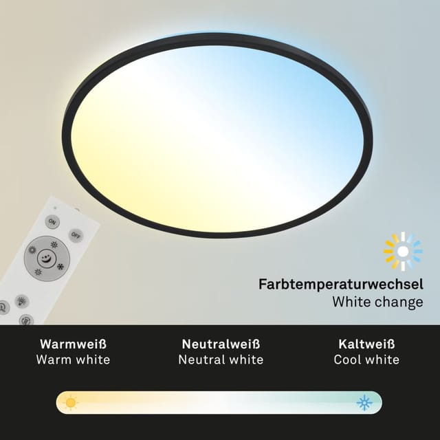 Brilo - led Deckenleuchte ultraflach Backlight dimmbar cct schwarz 31W Ø48cm ner