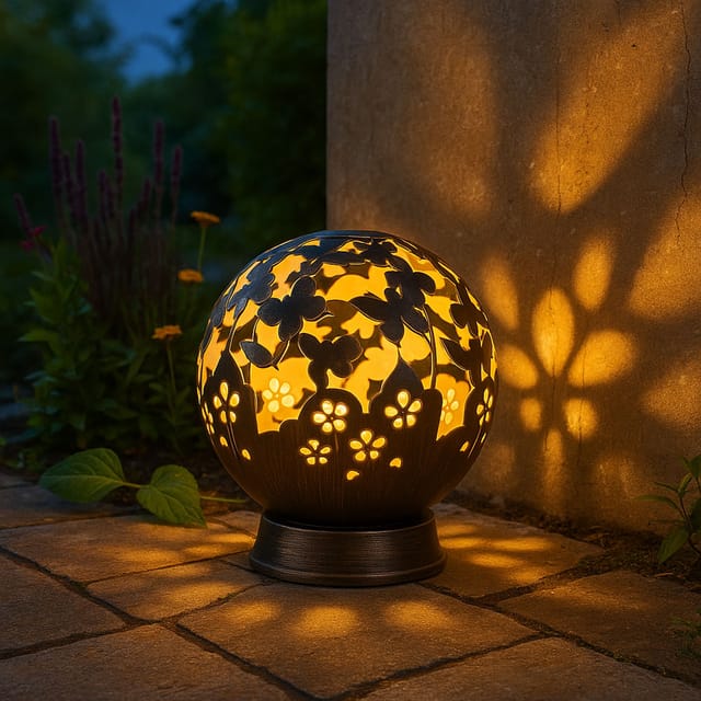 Nino - Außenlampe Solarleuchte Kugellampe freistehend, Metall schwarz Dekorstanzungen, 1x led 0,06 w 3000 k warmweiß rund, DxH 20x21 cm 59080108