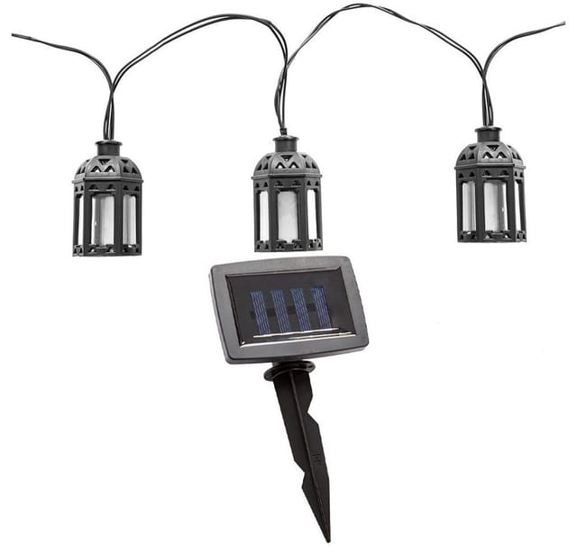 Nino - Lichterkette led Solar Aussen Solarlampe Balkon Dekoration in Laternenform, Kunststoff schwarz, 10x led warmweiß, l 200 cm, Terrasse 69031008
