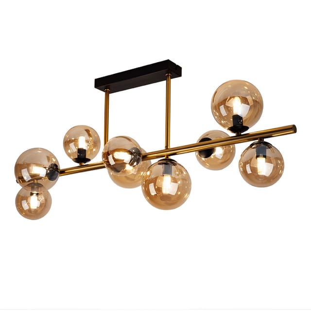 Etc-shop - Deckenleuchte mit Glas Strahler Kugel Deckenlampen Glaskugeln Esstisch, led messing amber 9 flammig, 3,5W 350lm 3000K, LxBxH 87x30x38 cm
