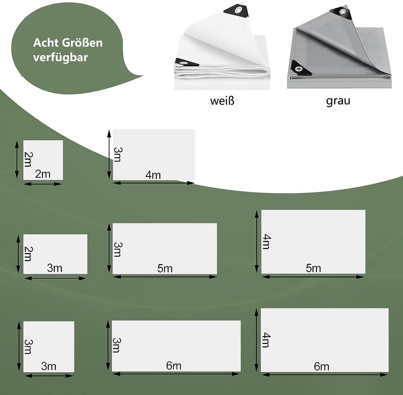 WOLTU Abdeckplane Wasserdicht 140 g/m² PE mit Ösen Weiß 2x2 m