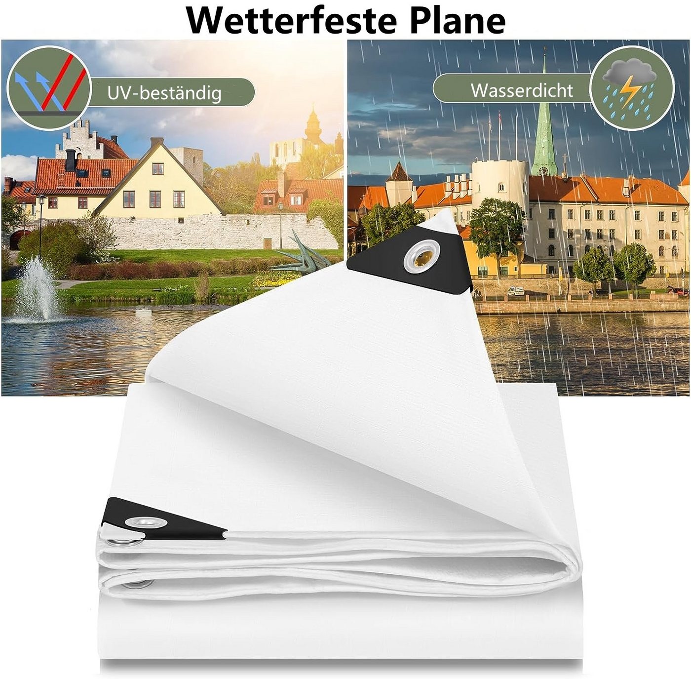 WOLTU Abdeckplane Wasserdicht 140 g/m² PE mit Ösen Weiß 2x2 m Bild 2