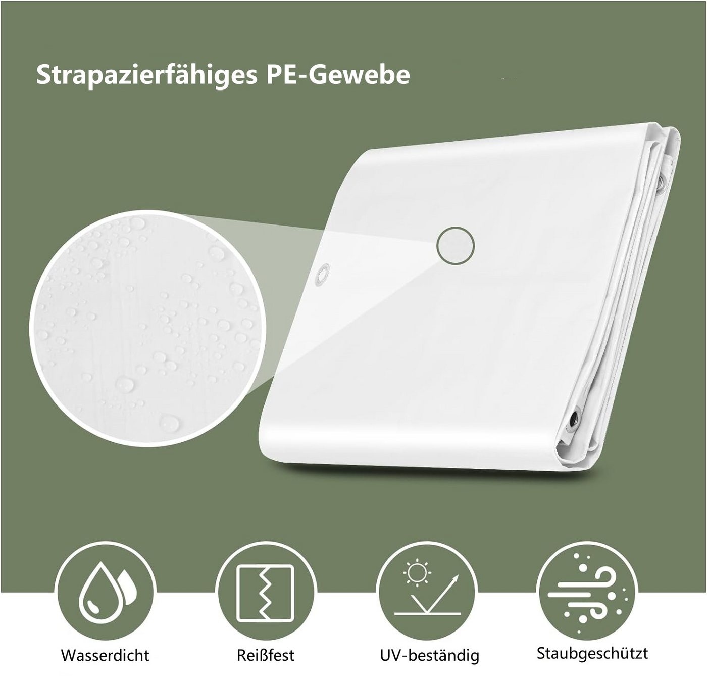 WOLTU Abdeckplane Wasserdicht 140 g/m² PE mit Ösen Weiß 2x2 m Bild 4