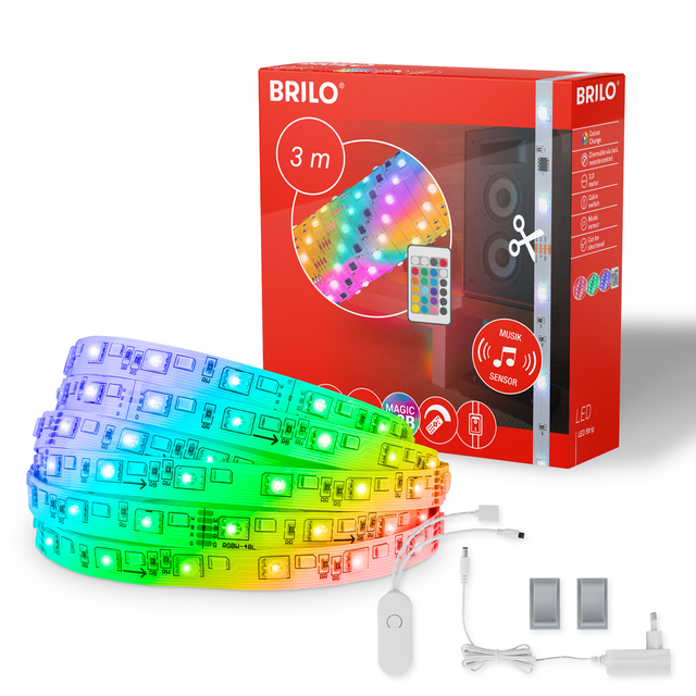 Ner Leuchten magic - led Bänder - 2311090 - rgbic Digitale Farben - Musiksensor - Kürzbar - Inkl. Fernbedienung - 300 x 10 cm (LxB) - Brilo