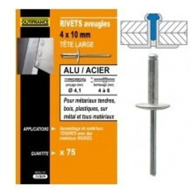 Aluminium/Stahl Nieten mit Großkopf Bezeichnung 1000 Nietenø Niete X Länge 4 X 8 Mm, Blechstärke 3,0 bis 5,0 Mmø, Krone 12,0 M
