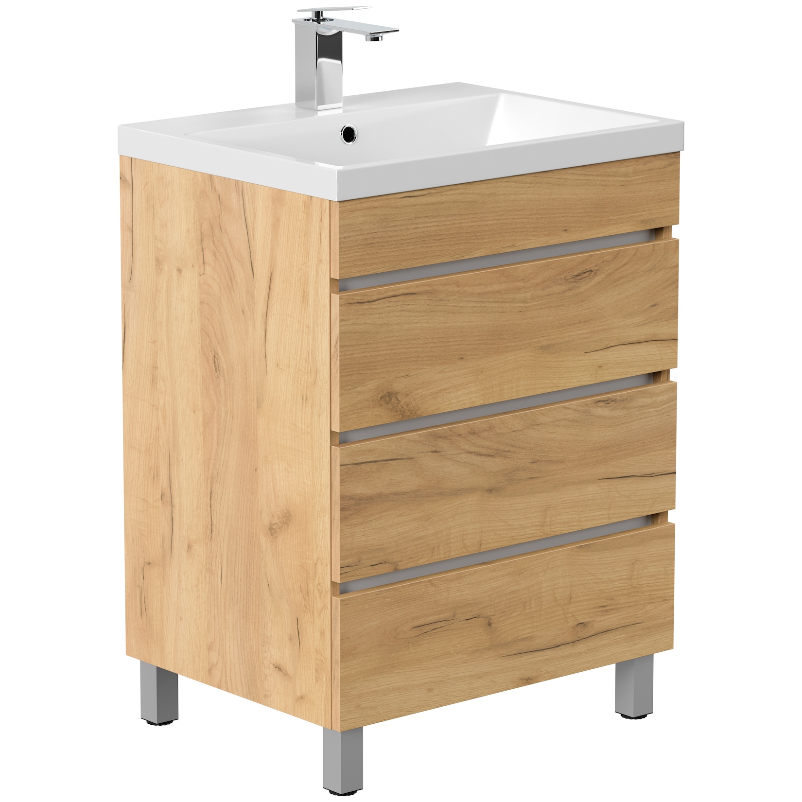 Stand Badmöbel Fellini 70 SoftClose eiche gold mit drei grifflosen Schubladen